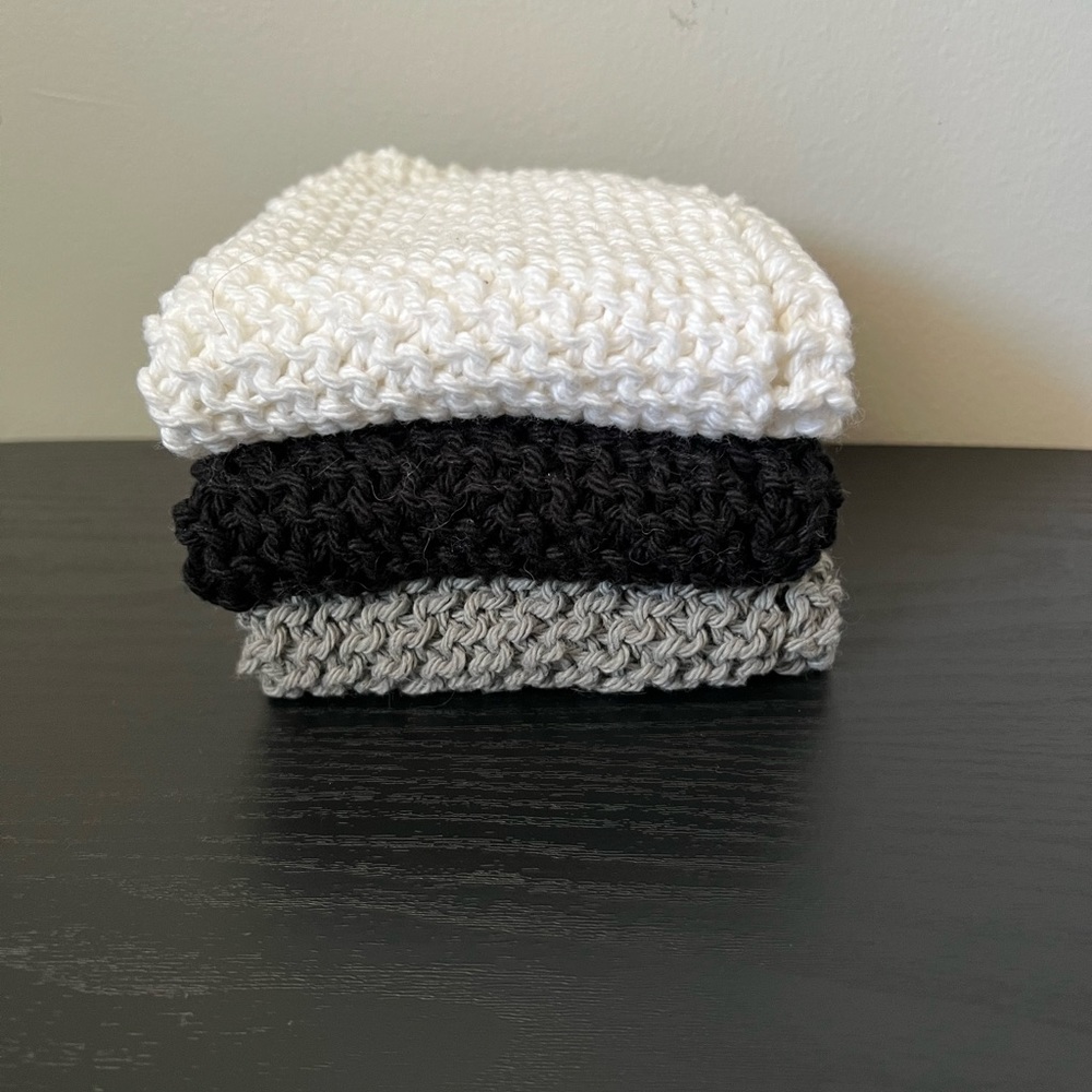 Knit dishcloths sets, grey, black and white. Handmade